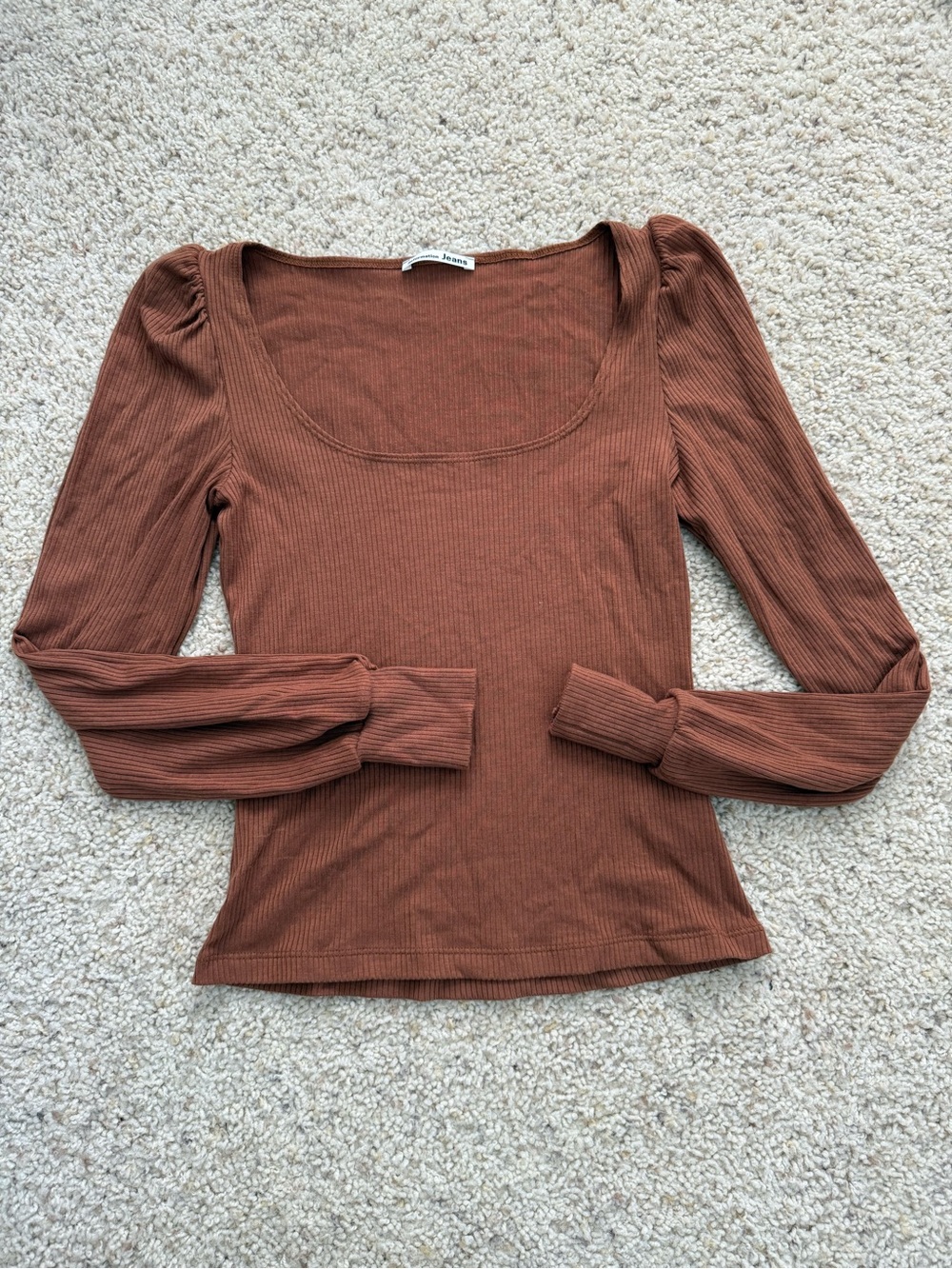 Reformation Scoop-Neck Ribbed Long Sleeve Top - Rust Brown